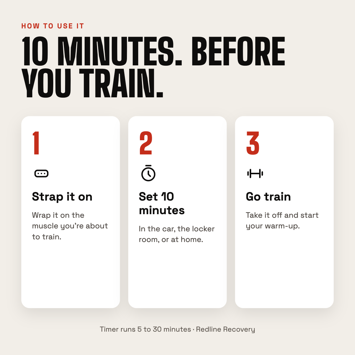 How to use: strap it on, set a 10-minute timer, then go train